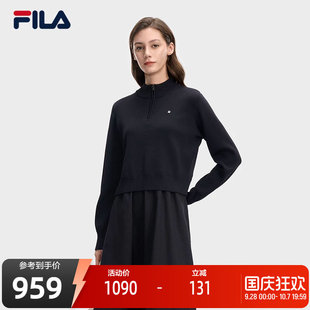 FILA 斐乐女子连衣裙2026春新款时尚休闲宽松假两件拼接裙子