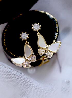 2019最新款简约耳饰品s925银针锆石蝴蝶耳钉轻奢耳环日韩耳坠耳饰