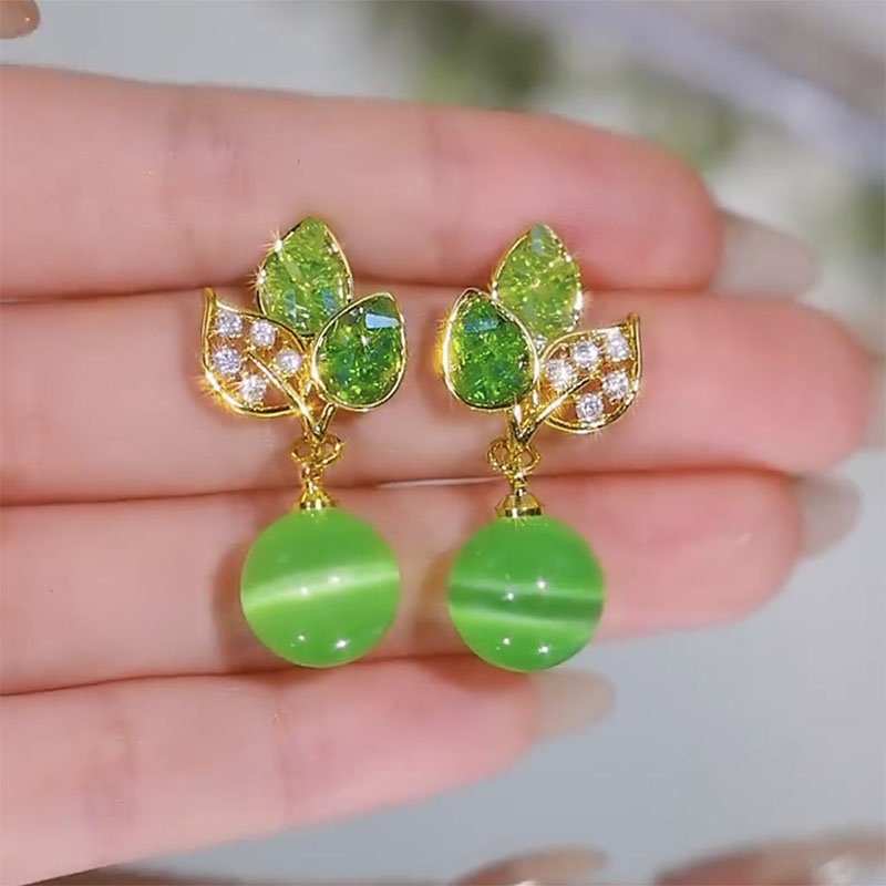 s925银针绿色叶子猫眼石耳环女新款爆款耳钉轻奢高级气质大气耳饰,饰品/流行首饰/时尚饰品新,耳环,淘宝优惠券,粉丝福利购,淘宝优惠卷