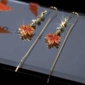 小众红色枫叶耳线女2022年新款 潮女神范耳坠简约气质轻奢耳饰品