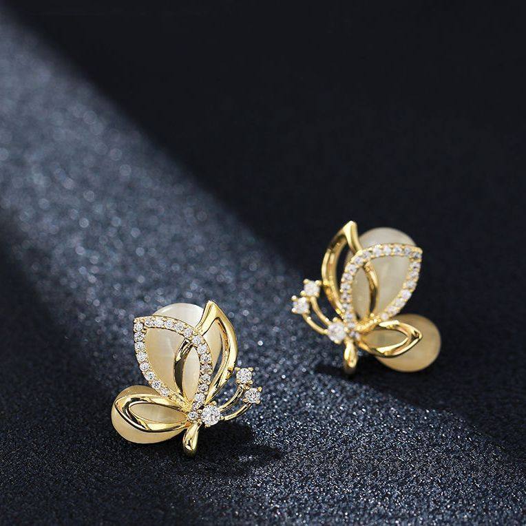 s925银针蝴蝶猫眼石耳钉女高级感气质耳环小众设计感小巧精致耳饰,饰品/流行首饰/时尚饰品新,耳环,淘宝优惠券,粉丝福利购,淘宝优惠卷