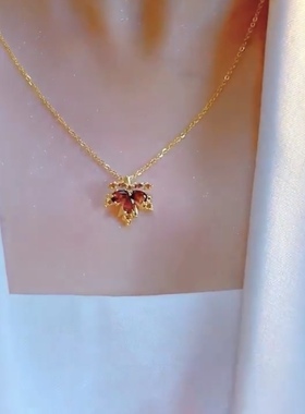 新款高级感红火枫叶项链女