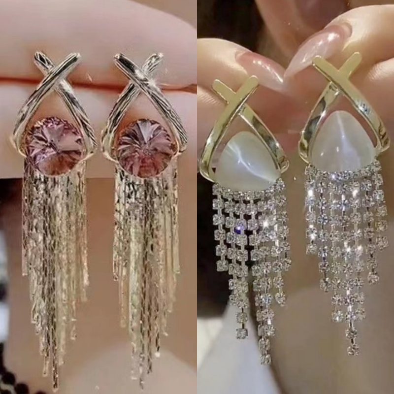 s925银针轻奢紫色水晶流苏耳环女