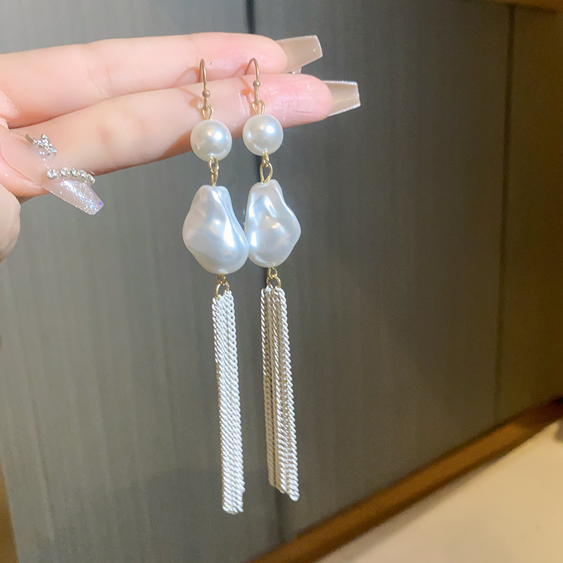 长款链条流苏珍珠耳环潮流耳饰品