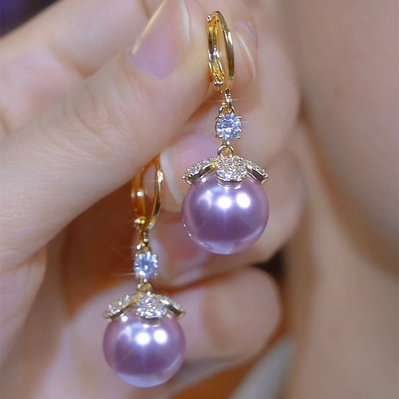 紫色珍珠锆石花朵耳环2024新款爆款气质轻奢耳扣百搭高级感耳饰女,饰品/流行首饰/时尚饰品新,耳环,淘宝优惠券,粉丝福利购,淘宝优惠卷