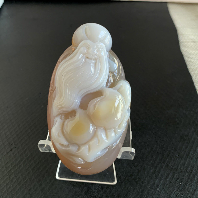 俏色雕刻老寿星天然玛瑙财神小摆件原石把玩手把件长辈礼品实物