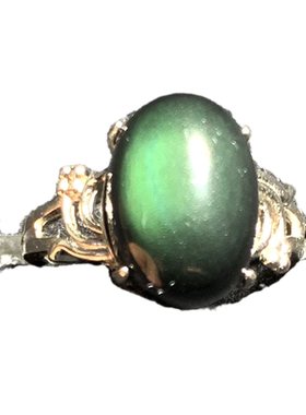 天然黑曜石戒指彩曜石银指环食