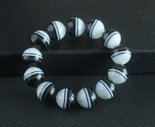 天然黑玛瑙手链 黑玛瑙白水晶聚宝盆手串 大号男款天地阴阳珠实物