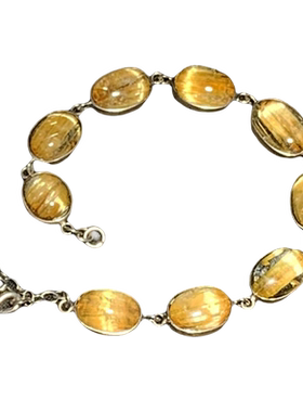 天然钛晶手金发晶蛋面镶嵌手链