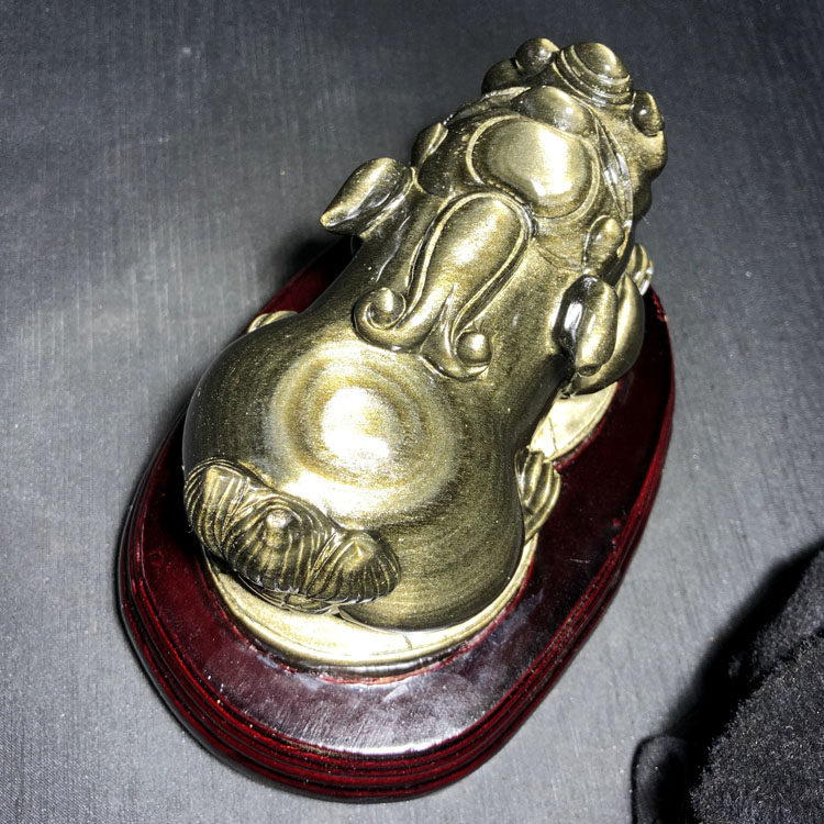 千蕊天然大号金曜石貔貅摆件手工雕刻家居办公摆饰送座黑曜石