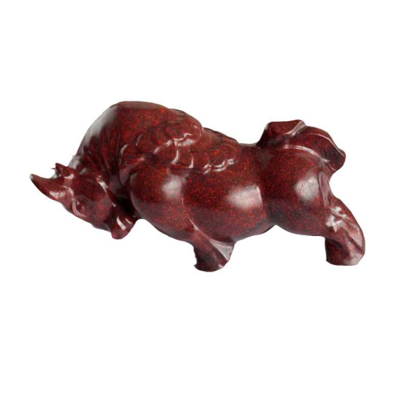 千蕊天然桂林鸡血玉摆件 原石雕刻牛摆饰  牛气冲天