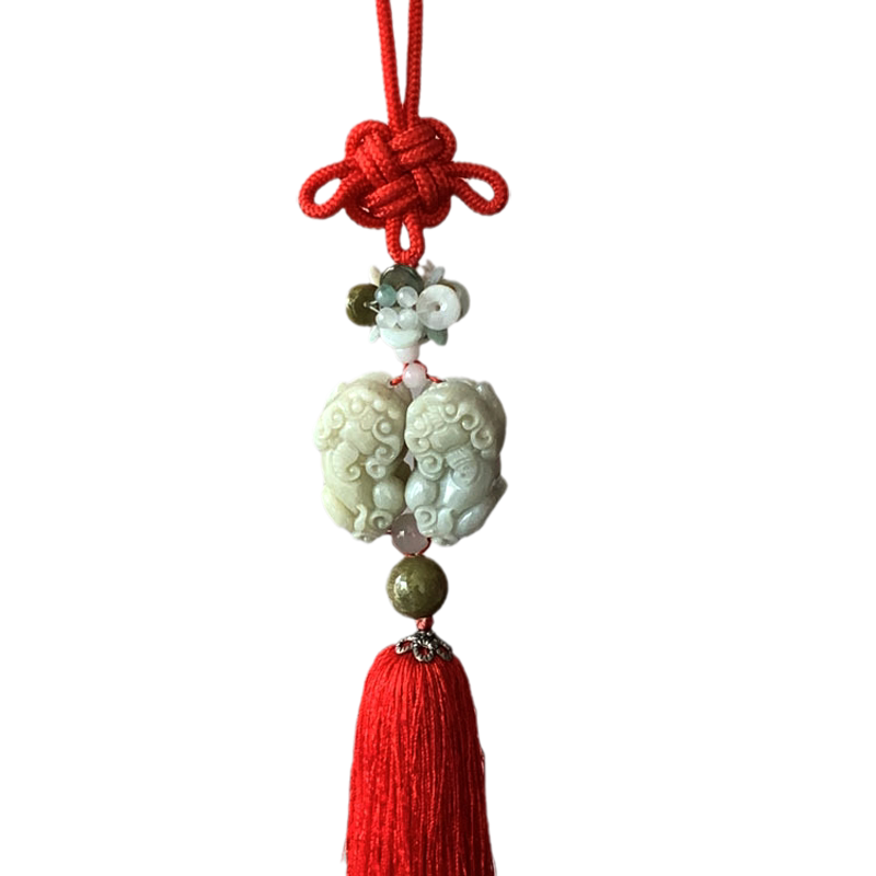 天然翡翠A货雕刻双貔貅车挂