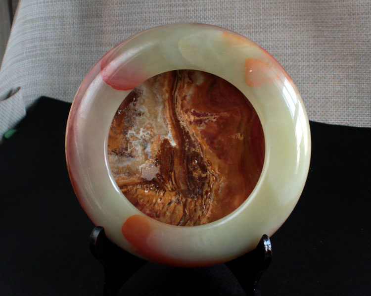 千蕊天然阿富汗玉烟灰缸摆件 碳酸盐质玉 办公家居摆饰 装饰