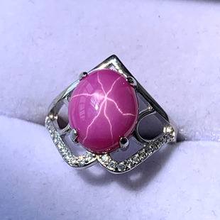 千蕊人造红宝石镶嵌戒指 水晶指环 米字六芒星光