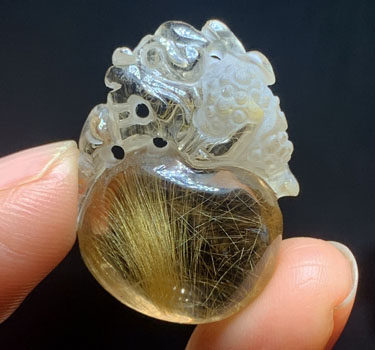 天然金发晶吊坠 手工雕刻貔貅圆球项链财源滚滚福在眼前水晶挂件