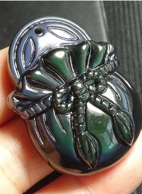 天然黑曜石钱袋子冰彩毛衣链吊坠