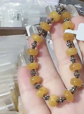 算盘蜜蜡手工银手链