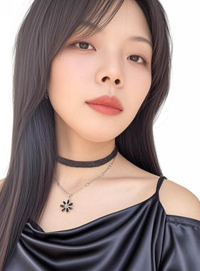 黑色花朵锁骨链choker小众设计