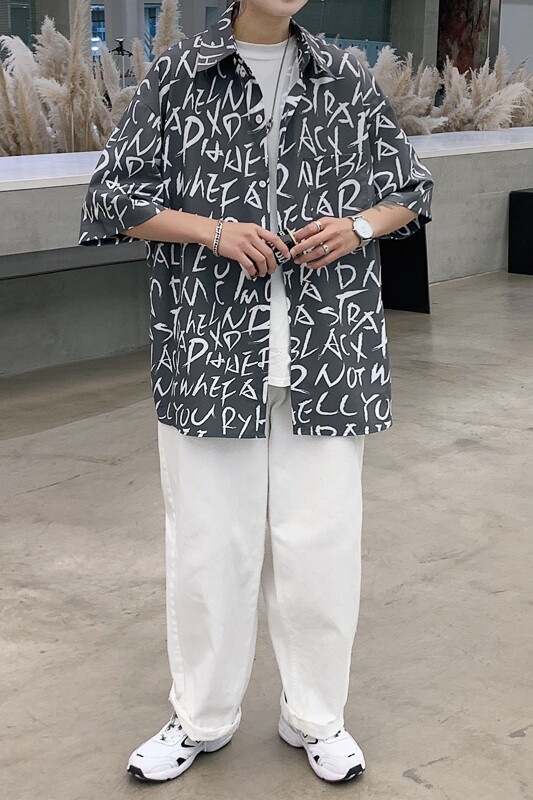 2021夏季男生短袖港风宽松休闲字母潮流衬衫XZ-702-CS118P40,男装衬衫,电商A430（原星座702）