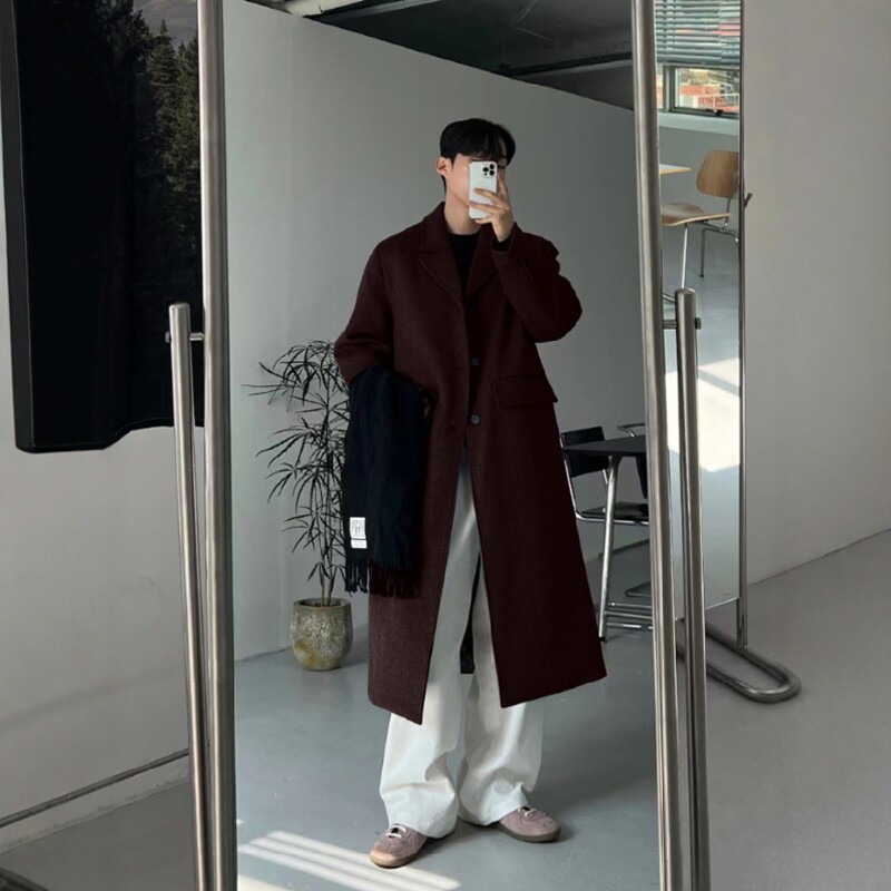 A430-24028P128冬季新品男毛呢大衣中长款休闲韩版过膝风衣外套，男装风衣，电商A430（原星座702）