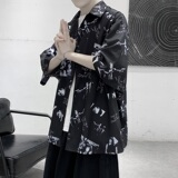 港风宽松免烫印花短袖衬衫外套XZ-702-CS103P40，男装衬衫，电商A430（原星座702）