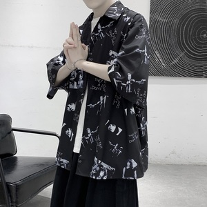 港风宽松免烫印花短袖衬衫外套XZ-702-CS103P40图片