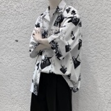 港风宽松免烫印花短袖衬衫外套XZ-702-CS103P40，男装衬衫，电商A430（原星座702）