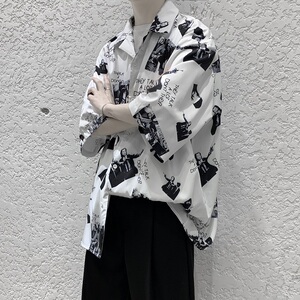 港风宽松免烫印花短袖衬衫外套XZ-702-CS103P40图片