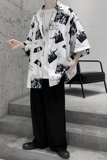 港风宽松免烫印花短袖衬衫外套XZ-702-CS103P40，男装衬衫，电商A430（原星座702）