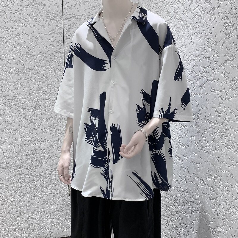XZ-702-CS107P40港风复古印花百搭男生衬衣潮流衬衫,男装衬衫,电商A430（原星座702）