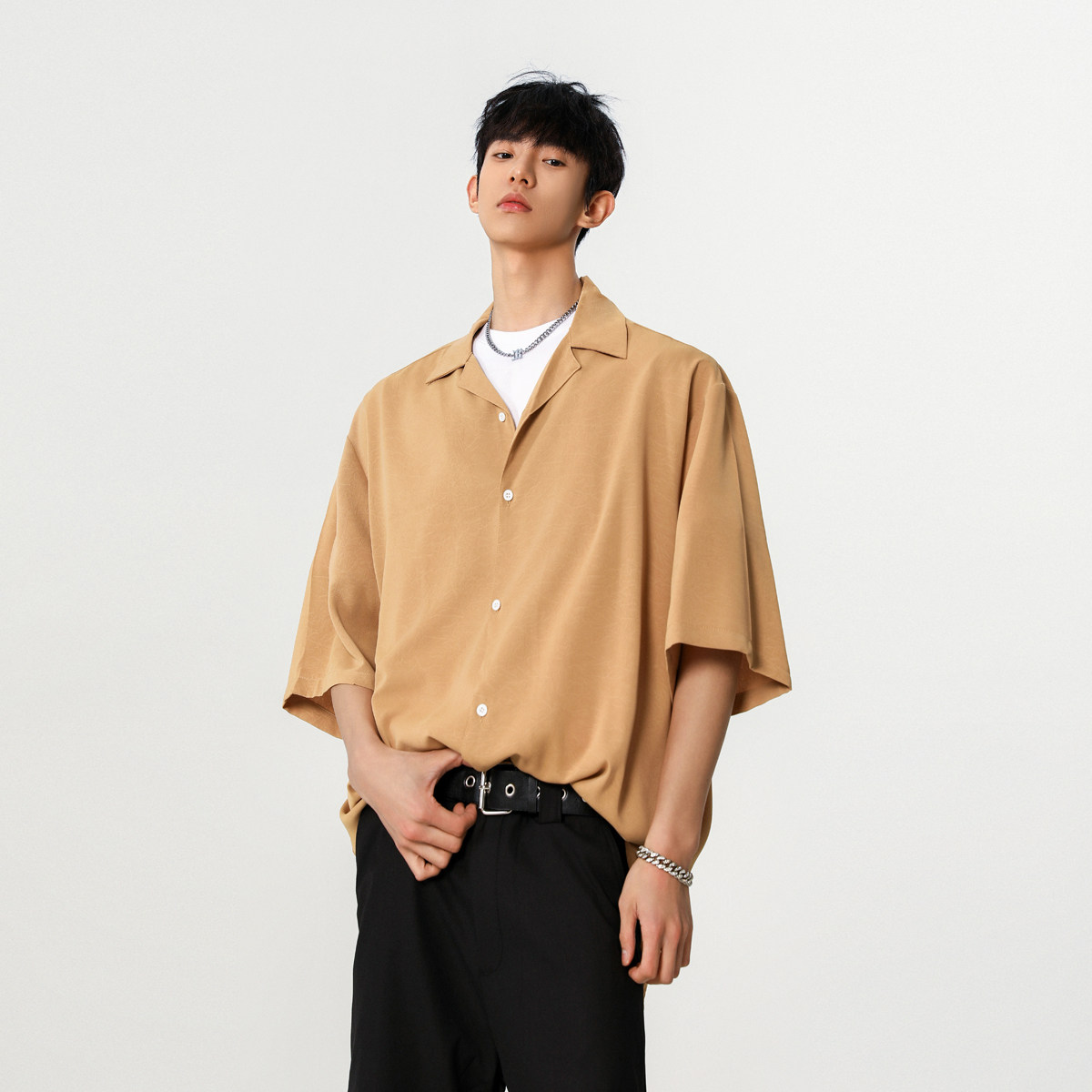 夏季新品韩系男生纯色暗花纹短袖衬衫外套A430-CS318-P38,男装衬衫,电商A430（原星座702）