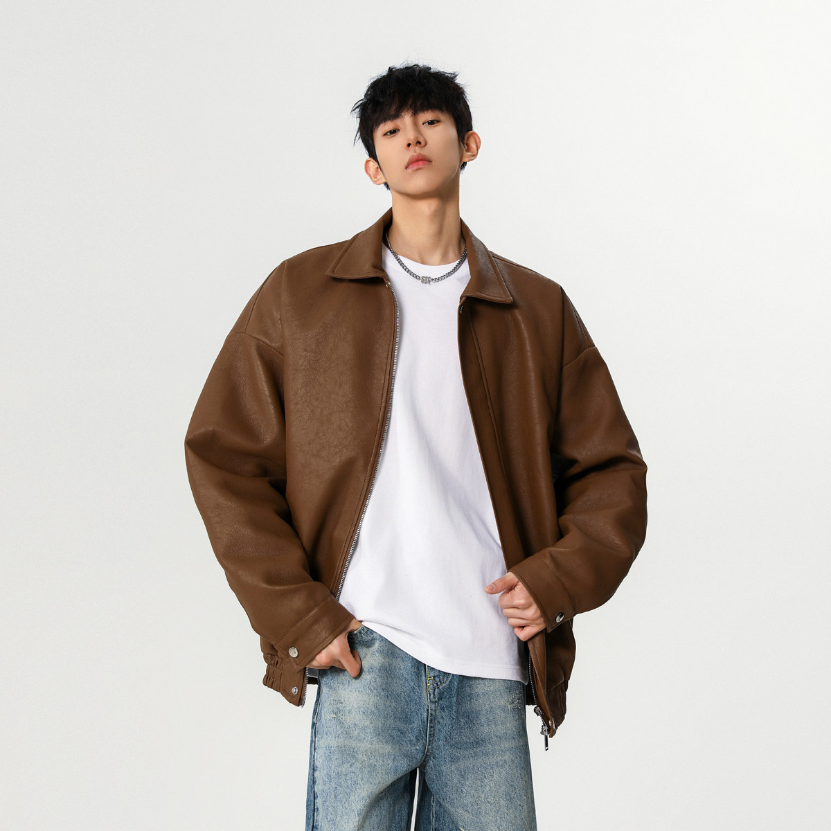 A430-PY02-P125高品质超柔休闲宽松韩版男皮衣外套夹克,男装皮衣,电商A430（原星座702）