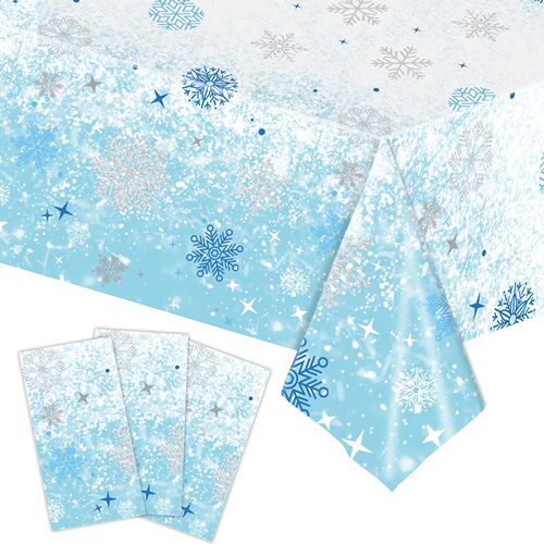 一次性蓝色雪花圣诞派对桌布
