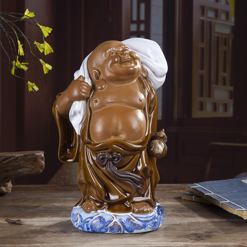 笑佛像大肚弥勒佛摆件招财客厅家居摆设石湾公仔陶瓷人物布袋和尚