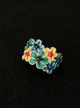 ND vintage古着Ename flower戒指 中古情侣戒指简约做旧男女配饰