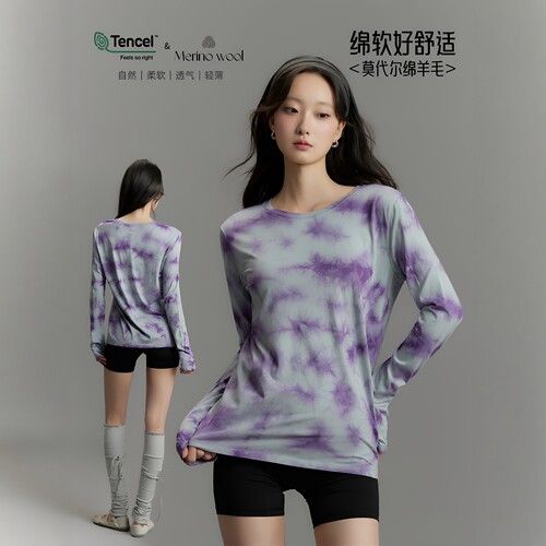 扎染渐变圆领速干瑜伽T恤女
