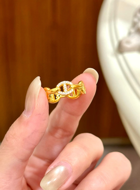 水贝5D工艺黄金猪鼻子戒指足金999点钻固口指环时尚百搭新款戒子