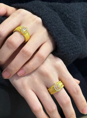 水贝黄金5D莫桑钻拉丝戒指中古鸽子蛋指环女新款足金999送女友