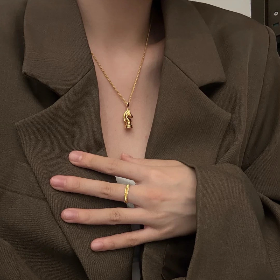 水贝足金999骑士马吊坠马年生肖象棋黄金挂坠新款项链送女友礼物