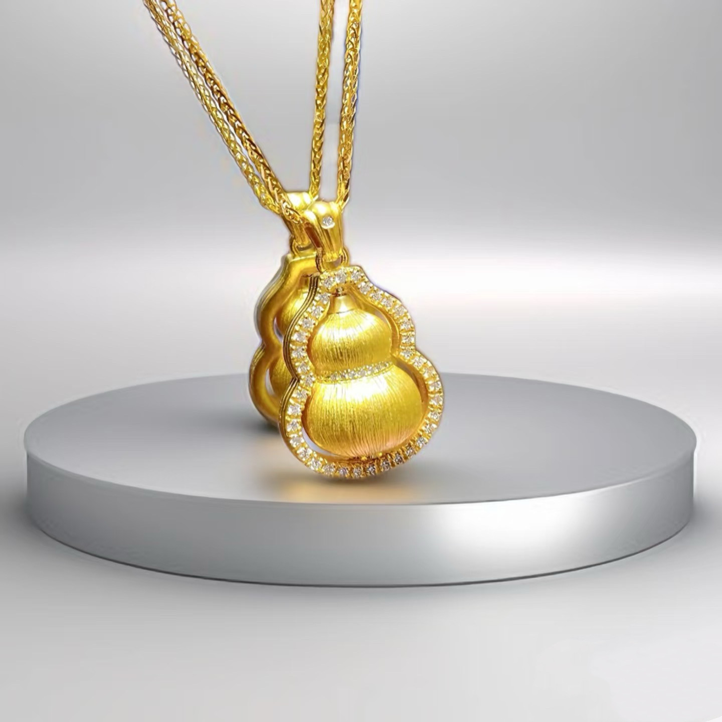 水贝足金999黄金葫芦项链女古法点钻葫芦吊坠纯金黄金送女友