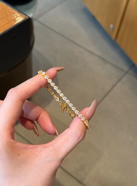 水贝黄金5G小泡泡手链女足金999满圈镶钻手饰镶嵌莫桑钻送礼物