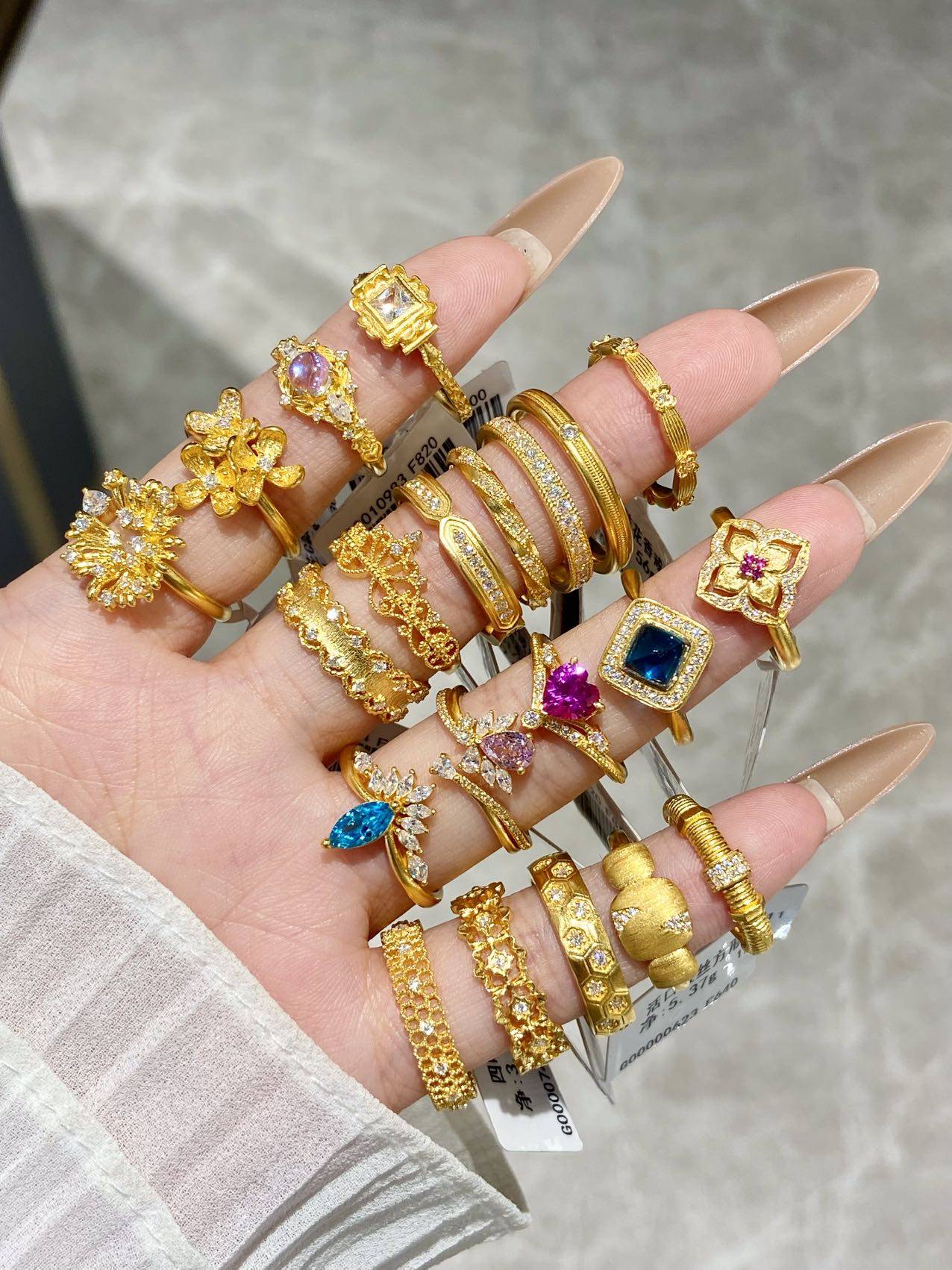 水贝黄金足金999镶嵌莫桑钻点钻女款送礼物轻奢戒指大合集