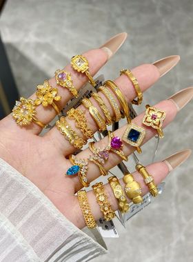 水贝黄金足金999镶嵌莫桑钻点钻女款送礼物轻奢戒指大合集