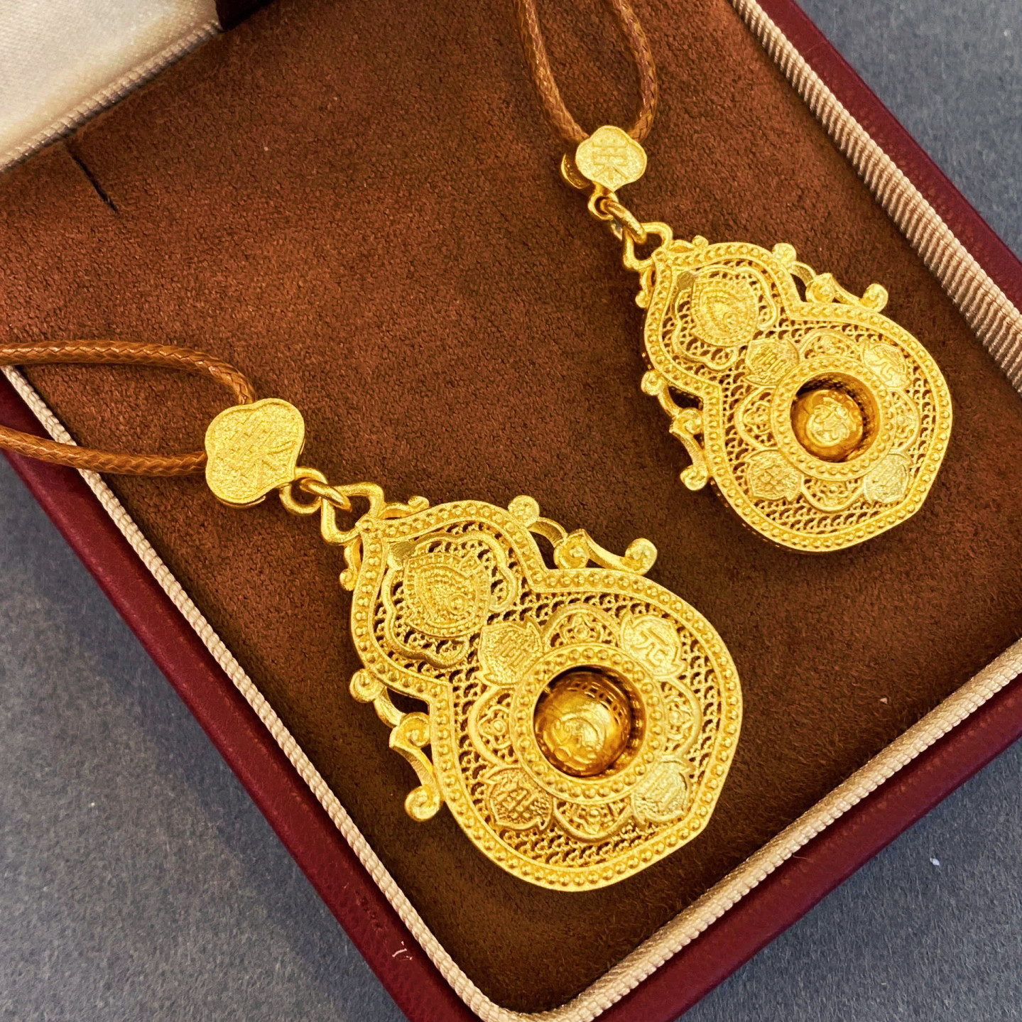 水贝四美葫芦吊坠项链轻奢时尚福禄挂坠锁骨链足金999黄金送女友