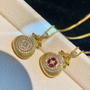 水贝黄金足金999点钻黄金福袋拉丝吊坠钱袋子转动挂坠招财运送礼