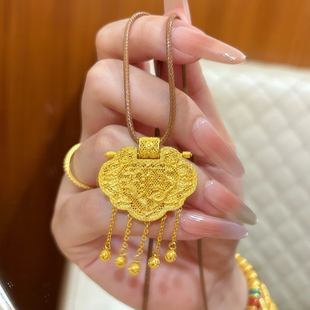 水贝黄金999天子门生锁包吊坠足金龙凤呈祥流苏项链送女友礼物