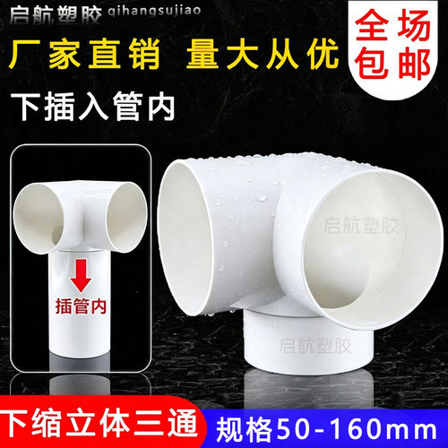 PVC排水管缩口立体三通内插90度塑料管墙角3角三通50 75 110 160