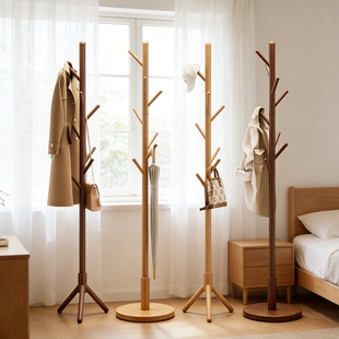实木衣帽架落地卧室入户门口立式挂衣架稳固不占空间玄关净衣架子