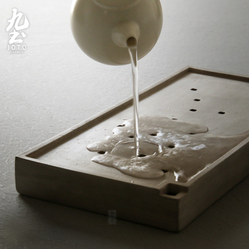 九土日式干泡茶壶承长方细陶茶杯台储水式小茶盘茶托简约功夫茶具
