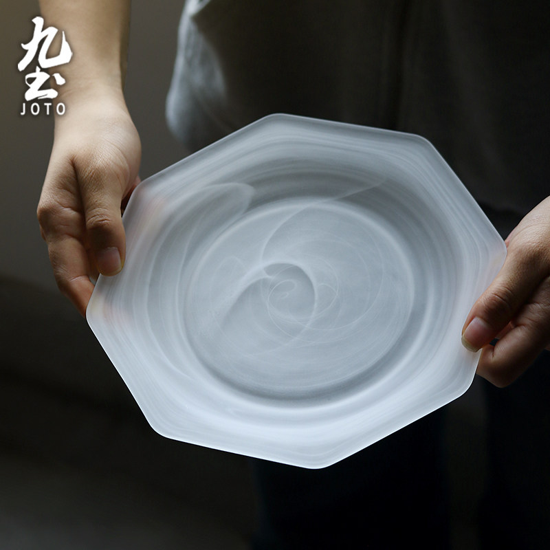 九土复古玻璃盘甜品水果沙拉盘白色云雾盘磨砂八角盘蛋糕点心盘子,餐饮具,盘,淘宝优惠券,粉丝福利购,淘宝优惠卷